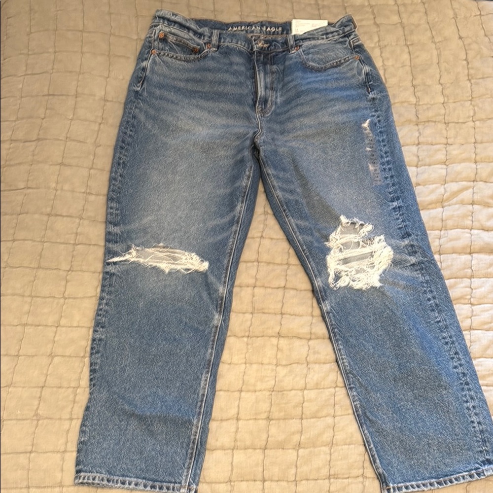 American Eagle Outfitters Blue Straight Leg Distressed Jeans
